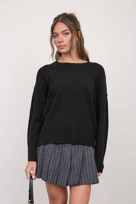SOLID CREWNECK FRONT SEAM KNIT SWEATER