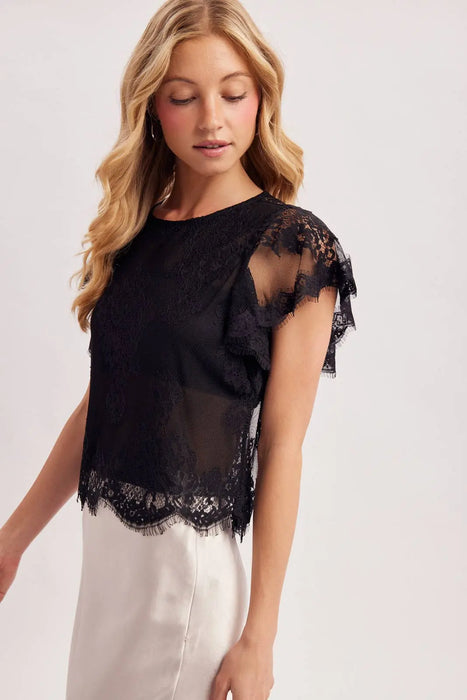 SEE-IT-THROUGH FLUTTERY SLEEVES LACE TOP WITH NO LINING