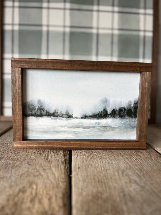 Winter Blue Landscape | Christmas Home Decor, Holiday Wall Decor Handmade Sign 8"x12"