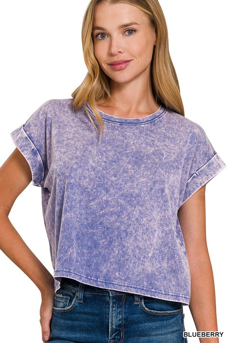 Washed Cotton Cuffed Short Sleeve Top Zenana Brand  – Women’s Casual Tee | Heartland Store MN