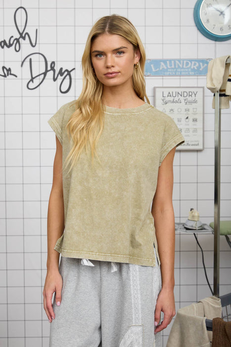 Washed Cotton Extended Shoulder Tank Tee | Relaxed Fit Summer Knit Top | Lewiston MN Boutique