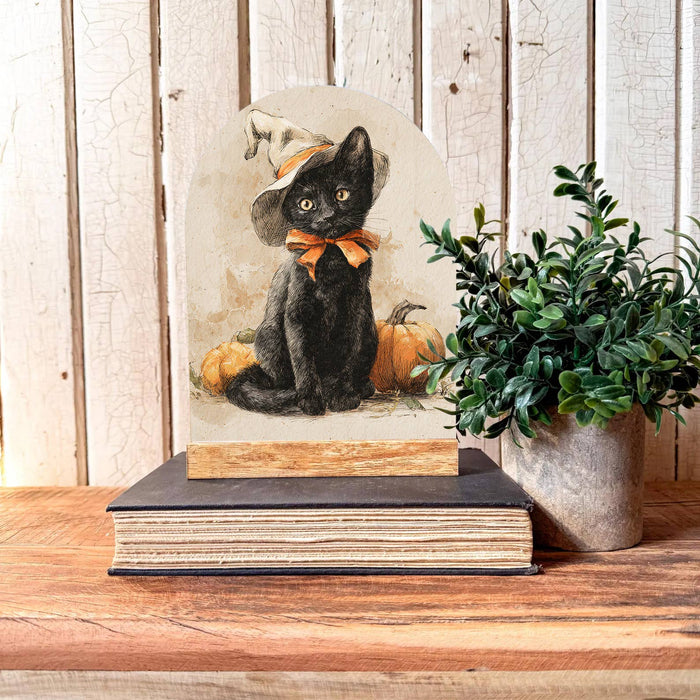 Black Cat Halloween Arched Shelf Sitter
