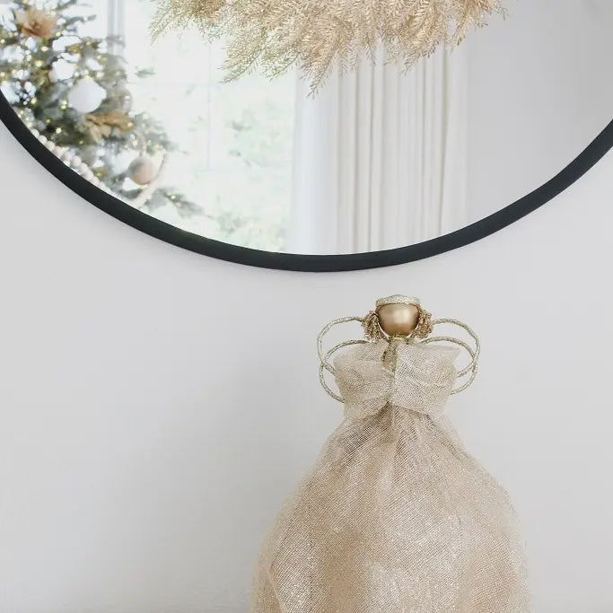 14" Sinamay Angel w/ Balloon Dress Gold Tabletop/Tree Topper