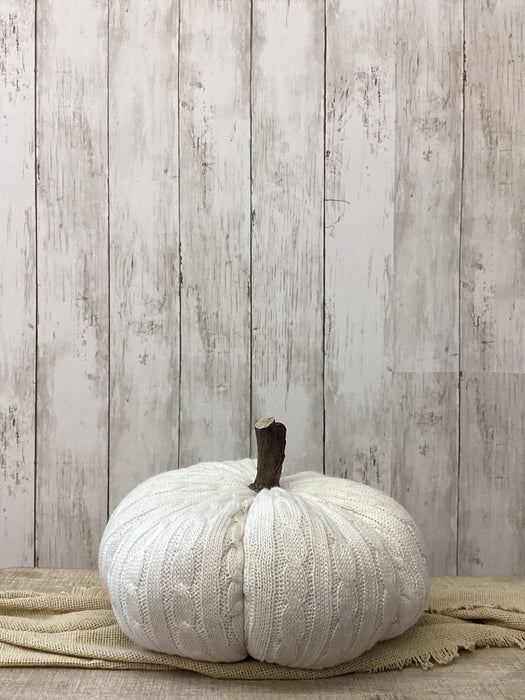 11" Cable Knit Fabric Pumpkin w/wood stem