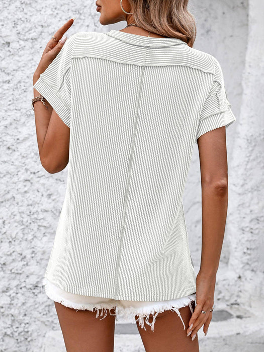 Backstitch Strip Short Sleeve Knit Casual Womens Shirt