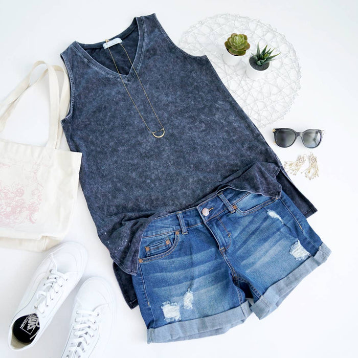 Mineral Wash Tank Top w/ side-slit Sizes  XL-3X