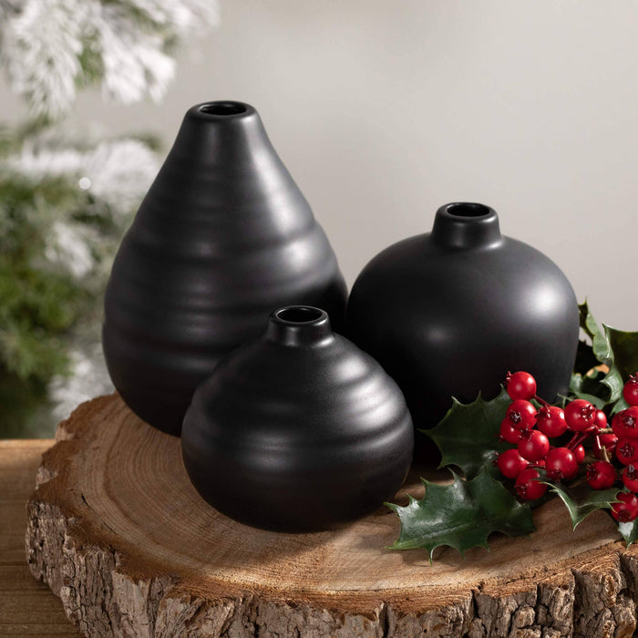 Ebony Black Compact Vase Set