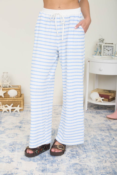 TEXTURED STRIPE DRAWSTRING WIDE LEG LOUNGE PANTS