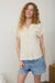 Polka dot lace blouse relaxed summer outfit inspiration
