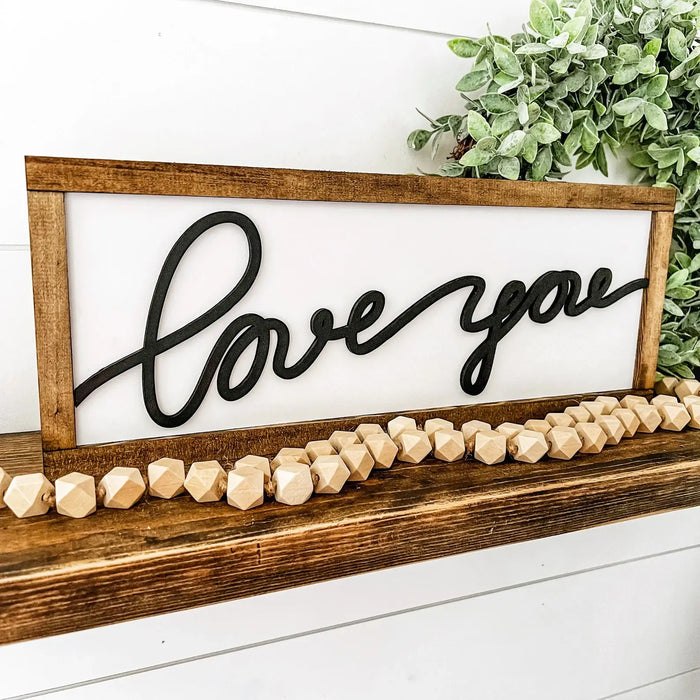 Handmade Love You Cursive Laser Cut Sign 19" x 7"