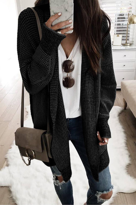 Casual Plaid Knitted Long Open Front Cardigan