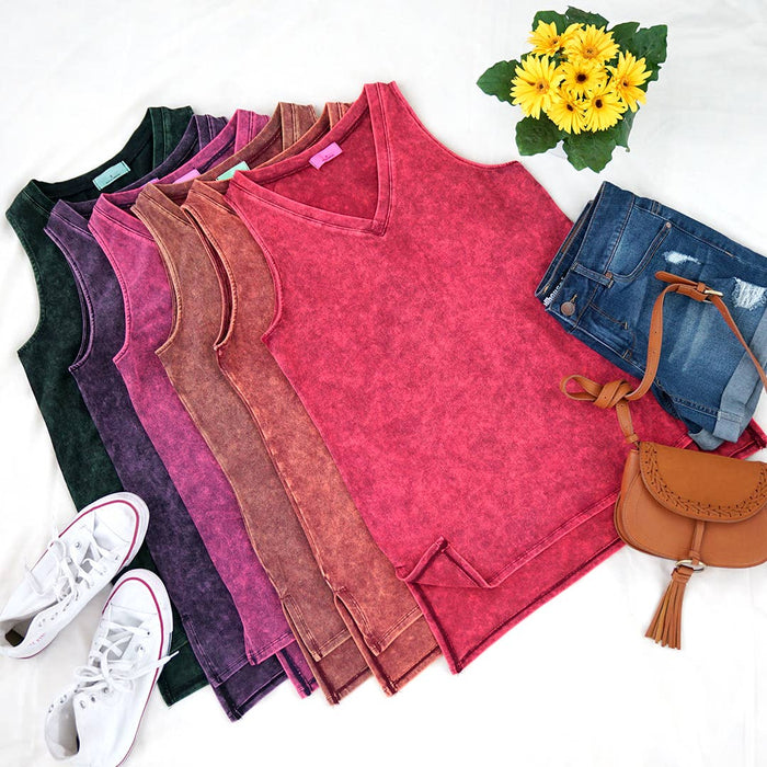 Mineral Wash Tank Top w/ side-slit Sizes  XL-3X