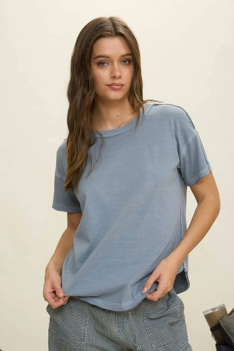 Raw edge cotton top laid back effortless outfit inspiration