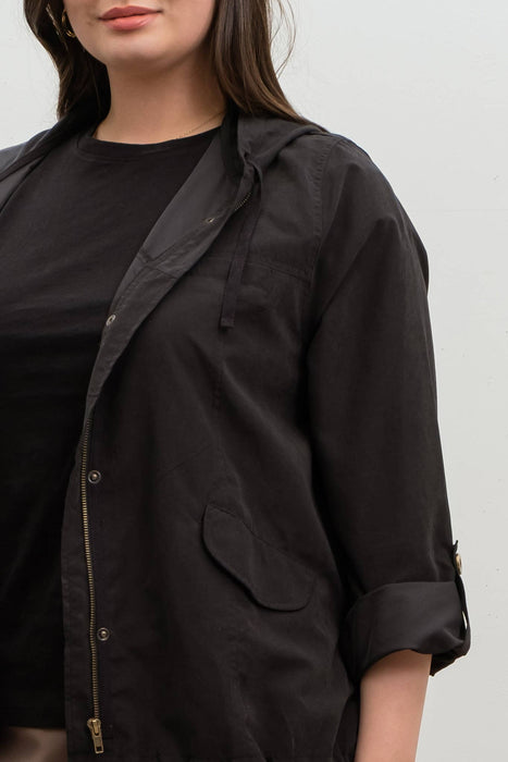PLUS SNAP BUTTON ZIP UP HOODED JACKET
