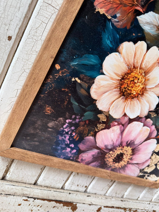 Bold Colorful Moody Floral Wood Sign