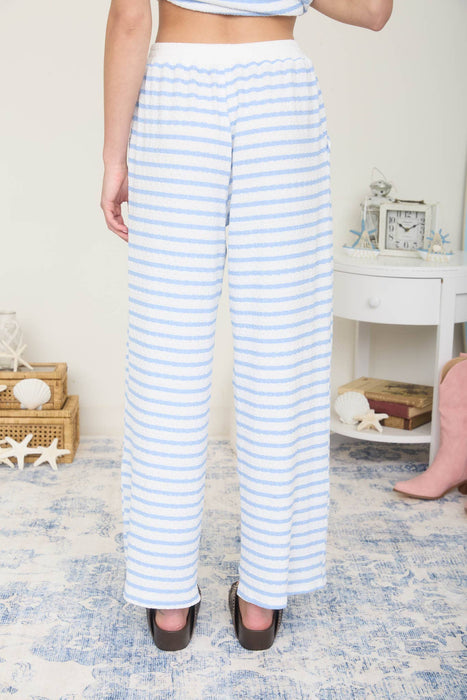 TEXTURED STRIPE DRAWSTRING WIDE LEG LOUNGE PANTS