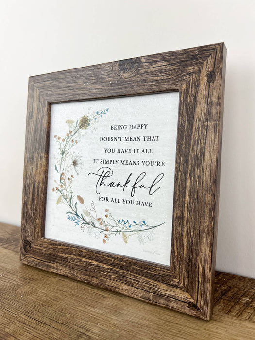 Being Happy Thankful Floral Art Sign