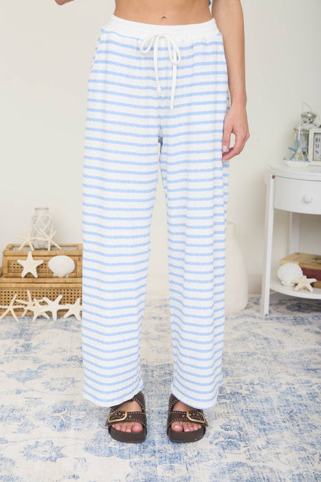 TEXTURED STRIPE DRAWSTRING WIDE LEG LOUNGE PANTS