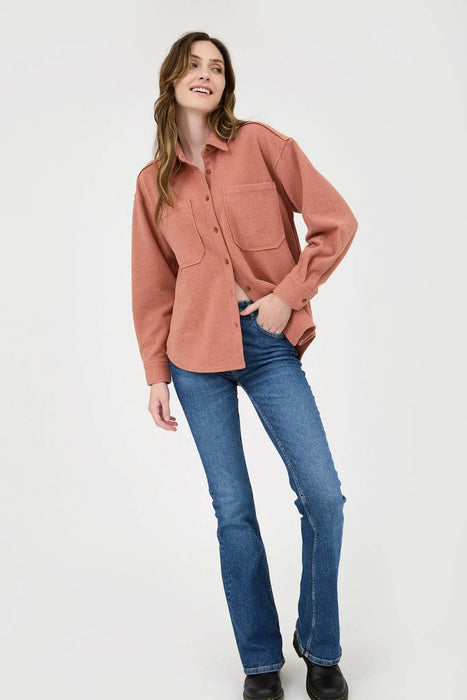 RIB KNIT EXPOSED SEAM BUTTON UP SHACKET JACKET