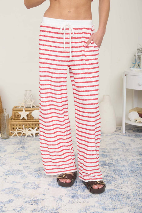 TEXTURED STRIPE DRAWSTRING WIDE LEG LOUNGE PANTS
