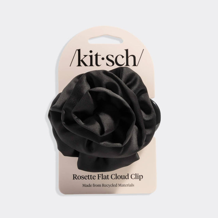 Satin Rosette Medium Flat Cloud Clip - Black