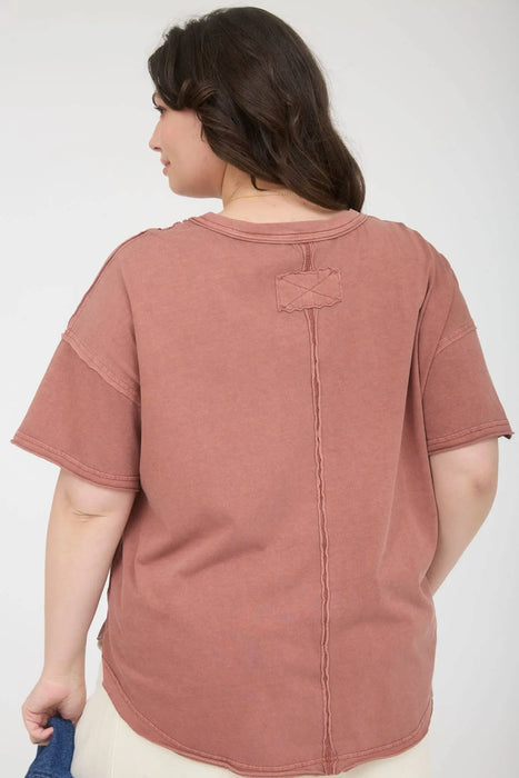 Round neck cotton knit tee plus size relaxed everyday wear
