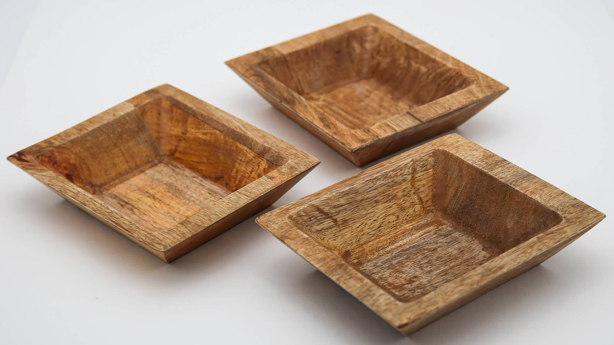Food Safe Petite Round And Petite Square Wood Bowls, 6.5" x6.5"x 1.5"