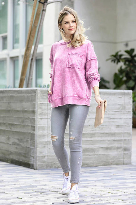 French Terry Acid Wash Pullover Women's Sweatshirt