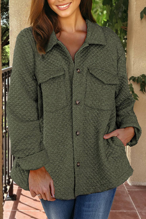 Retro Quilted Flap Pocket Button Shacket