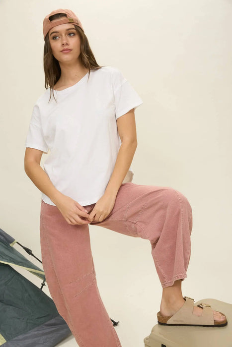 Round neck raw edge knit tee women’s casual wear