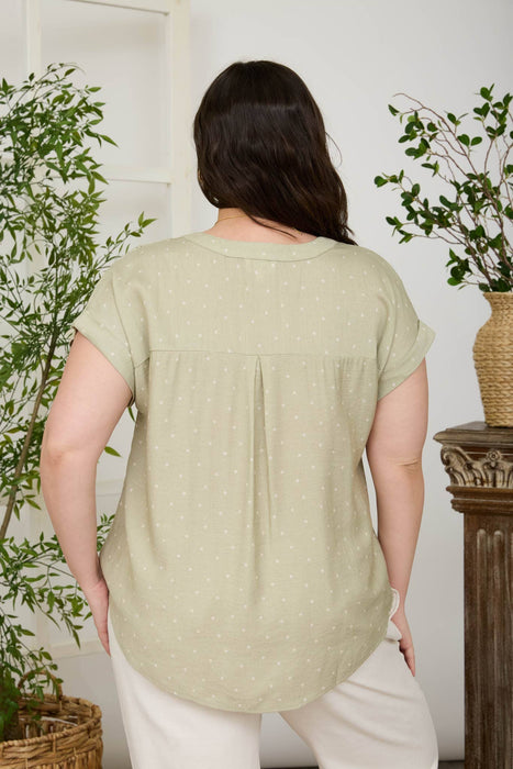 PLUS POLKA DOT LACE TRIM HALF BUTTON TOP