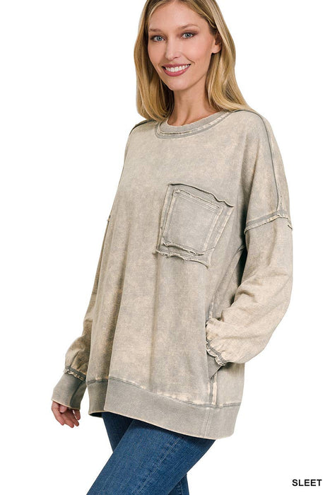 French Terry Acid Wash Pullover Women's Sweatshirt