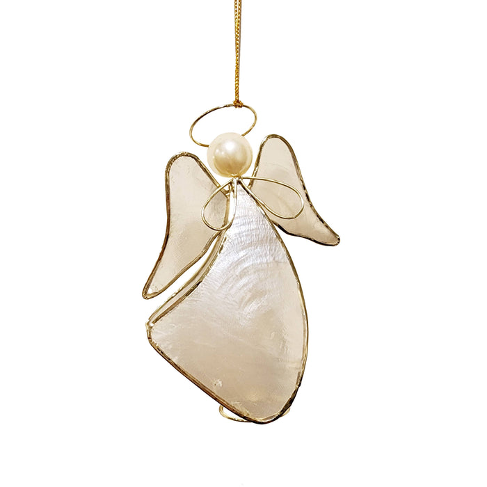 5" Capiz Ivory Angel with Halo Ornament Gold Accents