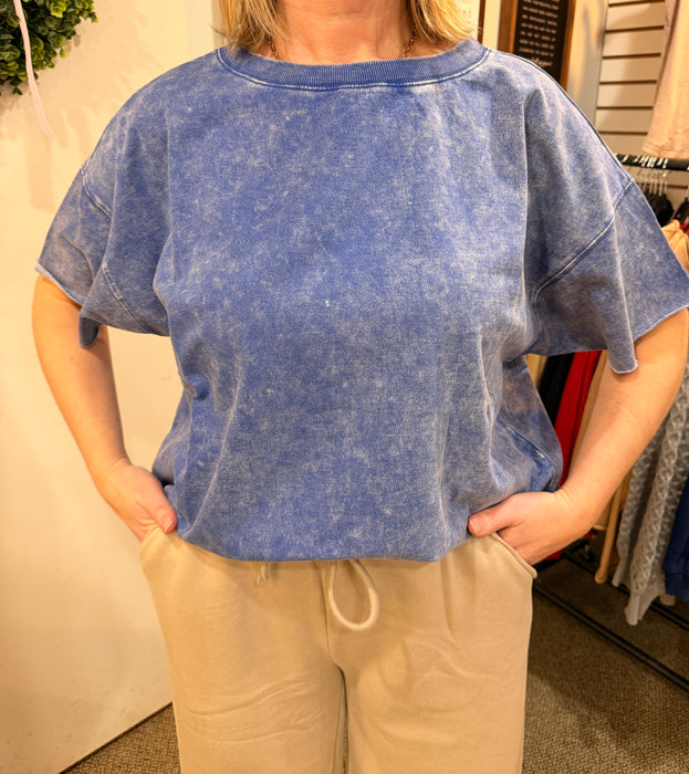 Acid Wash French Terry Drop Shoulder Raw Edge Top Zenana Brand  – Relaxed Fit | Women’s & Girls | Heartland Store MN
