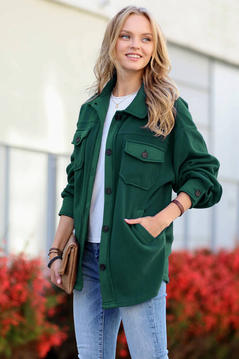 Basic Fleece Jacket Shacket W/ Elbow Patch - Zenana Brand