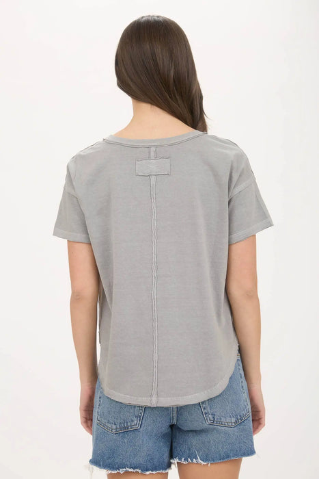 Women’s cotton drop shoulder knit top with raw edge detail