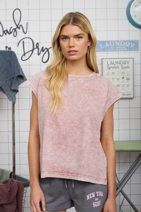 Soft washed cotton sleeveless top with extended shoulder detail