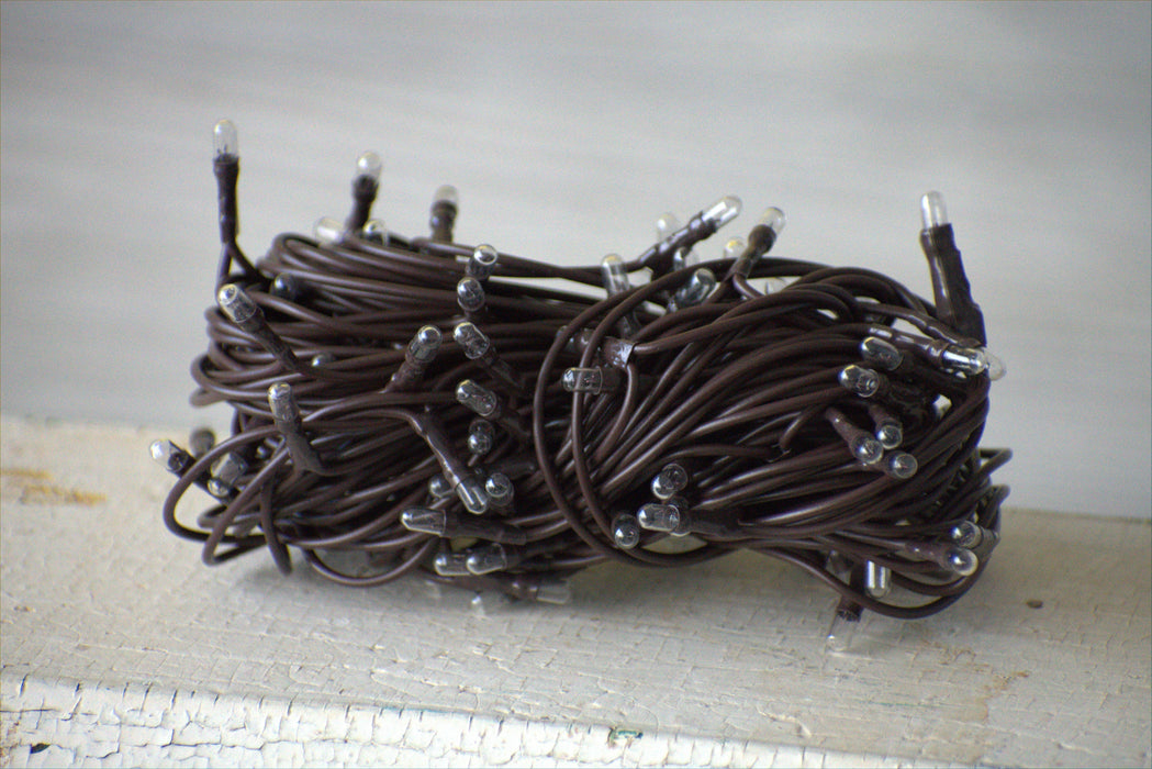 50 Bulb Primitive Teeny String Lights 10ft Brown Cord Plug In Ideal Warm Lights for Indoors.