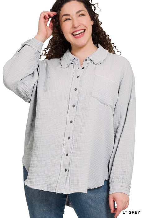 Oversized Raw Edge Buttoned Shirt Size XL-3X