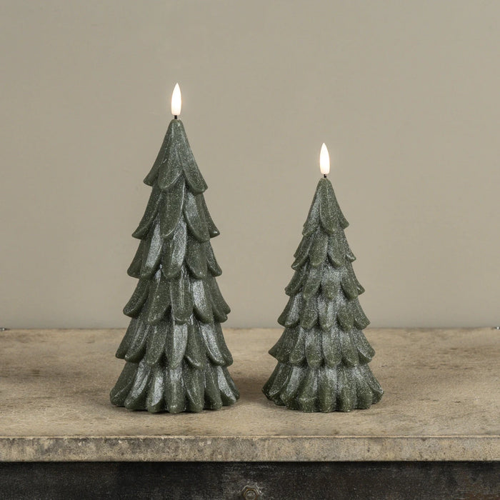 GREEN SHIMMER 3D FLAME ALABASTER PINE TREE CANDLE with 6-Hour Timer | Heartland Store MN