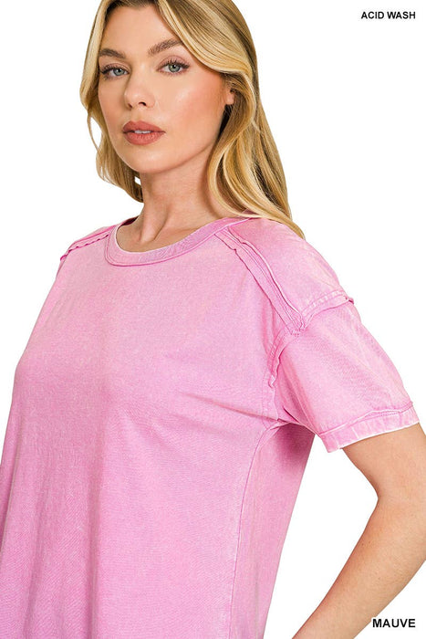 Acid Washed Round Neck T-Shirt – Relaxed Fit, 3 Color Options | Zenana | Heartland Store MN
