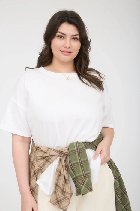 Everyday plus size cotton t shirt exposed seam detail front