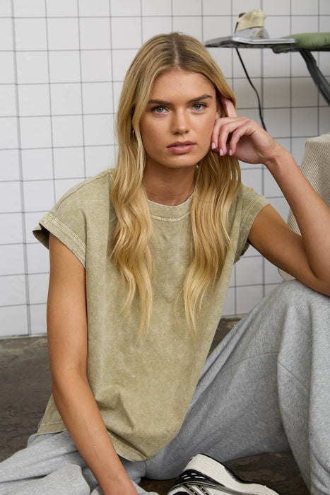 Washed Cotton Extended Shoulder Tank Tee | Relaxed Fit Summer Knit Top | Lewiston MN Boutique