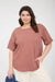 Plus size exposed seam cotton knit top short sleeve front view