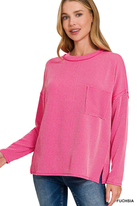 Women's Corded Ribbed Long Sleeve Drop Shoulder Long Sleeve  Shirt