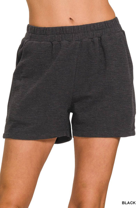 Cotton Slub Short Pants w/ Pockets