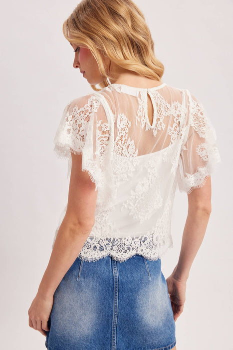 SEE-IT-THROUGH FLUTTERY SLEEVES LACE TOP WITH NO LINING