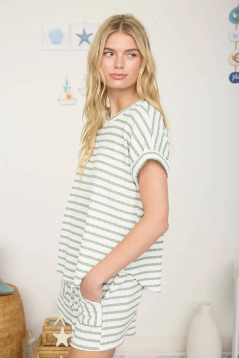 Chic textured stripe knit top for women with casual effortless style