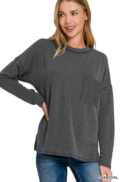 Women's Corded Ribbed Long Sleeve Drop Shoulder Long Sleeve  Shirt
