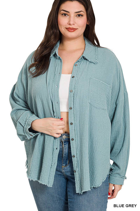 Oversized Raw Edge Buttoned Shirt Size XL-3X